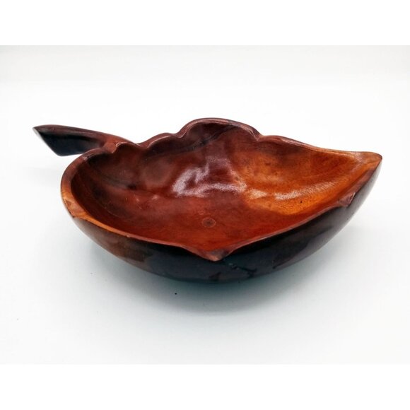 Leaf-Shaped Bowl Vintage Midcentury Modern Monkey Pod 8.5 Inch Rustic Kitchen - Picture 3 of 16